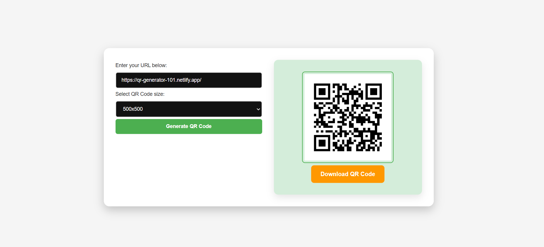 QR Code Generator app - generates QR codes from URLs